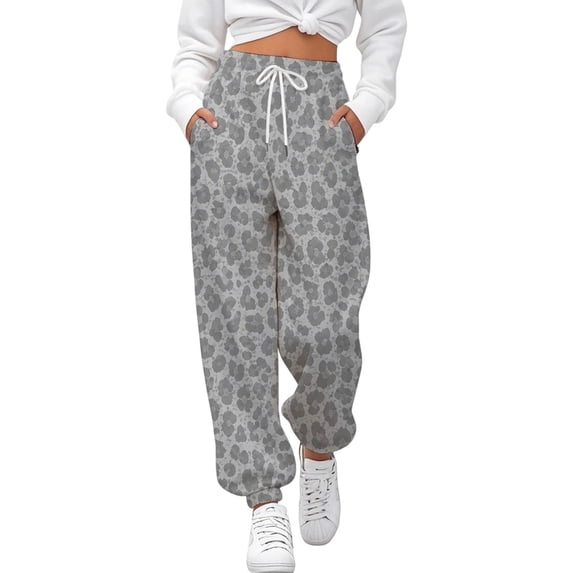 JIAYUE Women Sweatpants Elastic Drawstring Waist Leopard Print Soft Knit Loose‑Fit Jogger Pants for Daily Casual Walking