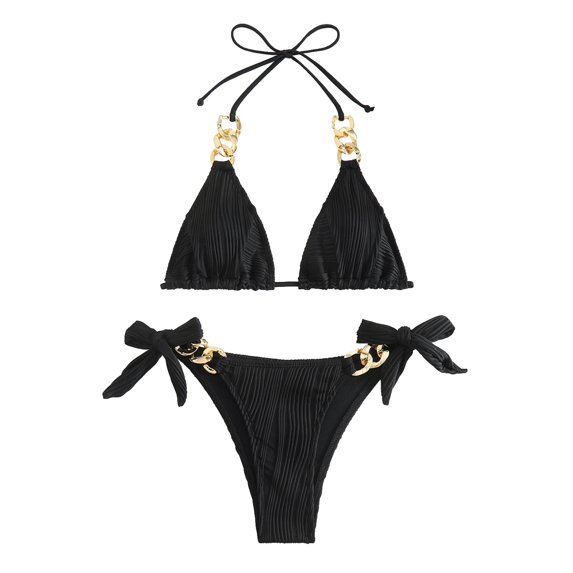 JIAYUE Women Swimsuit Sets Halter Neck Solid Color Triangle Bikini Sexy Lace Up Sleeveless Two Piece Summer Female Swimwear