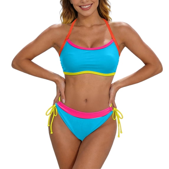 JIAYUE Women Swimsuit Sets Racerback Scoop Neck Color Block Bandeau Two Piece Bathing Ruched Tankini Sleeveless Pool Female Swimwear