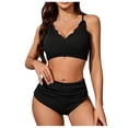 thumbnail image 1 of JIAYUE Women Swimsuit Sets V-Neck Solid Color Two Piece Sleeveless High Waisted Bikini Back Lace Up Tankini Pool Female Swimwear, 1 of 6