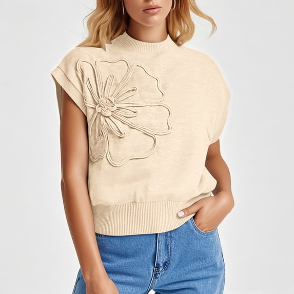 JIAYUE Women Vest Floral Jacquard Sleeveless Knit Pullover Slim Fit Solid Color For Women Elegant Seasonal Attire