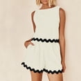 thumbnail image 1 of JIAYUE Women's 2 Piece Outfit Sets Beach Vacation Casual Crop Sleeveless Boat Neck Tank Top And High Waist Shorts Scalloped Hem Color Block Trendy Clothing Set, 1 of 6