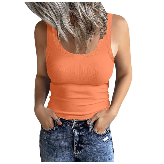 JIAYUE Women's Basic Layering Tank Top Summer Versatile Pure Color Scoop Neck Sleeveless Knit Ribbed Slim Fit Casual Crop Undershirt Vest Tops