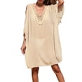 thumbnail image 1 of JIAYUE Women's Bathing Cover-Ups Pure Color Plus Size Knee Length Hollow Half Sleeve Open Back Coverup Summer Loose Beach Crochet Comfortable Swimwear Cover Up Dresses, 1 of 5