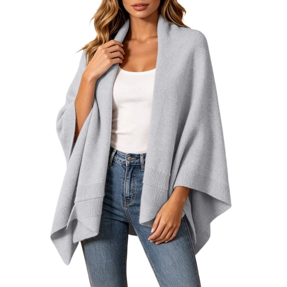 JIAYUE Women's Cardigan Open‑Front Poncho Shawl Cape Wide Sleeves Solid Color Ribbed Soft Knit Layering Top For Daily Streetwear