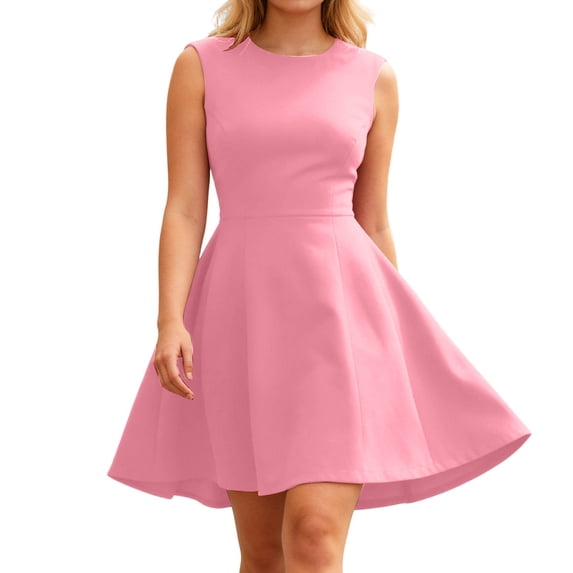 JIAYUE Women's Casual Dresses Flowy Summer Mini Crew Neck Sleeveless Elegant Solid Color Comfortable A-Line Versatile Dress For Daily Wear
