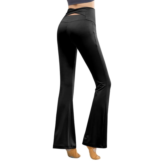 JIAYUE Women's Casual Leggings Athletic Summer Solid Color Elastic High Waist Flare-Leg Full Length Running Sports Yoga Pants