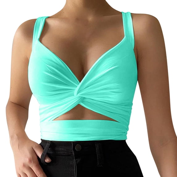 JIAYUE Women's Casual Sports Tank Top Summer Spaghetti Strap Elastic Tight Open Back V Neck Pleated Sleeveless Comfortable Workout Vest Tops
