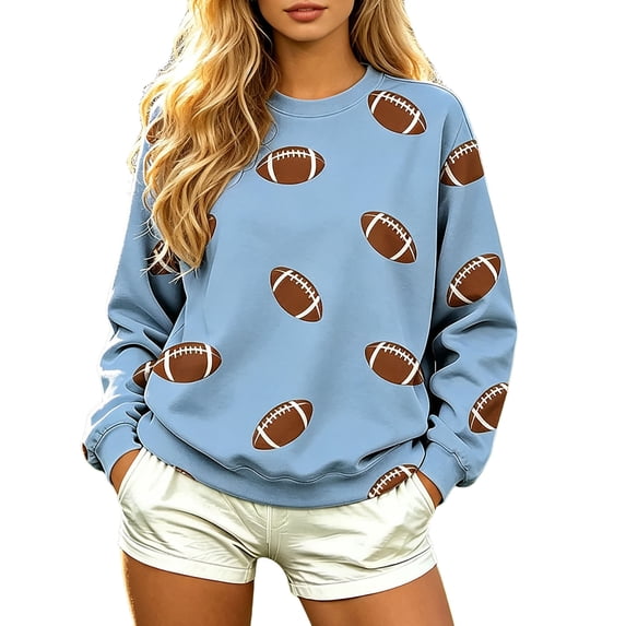 JIAYUE Women's Crew Neck Sweatshirt Football All‑Over Print Long Sleeve Pullover Sweatshirts for Fall Workout Wear