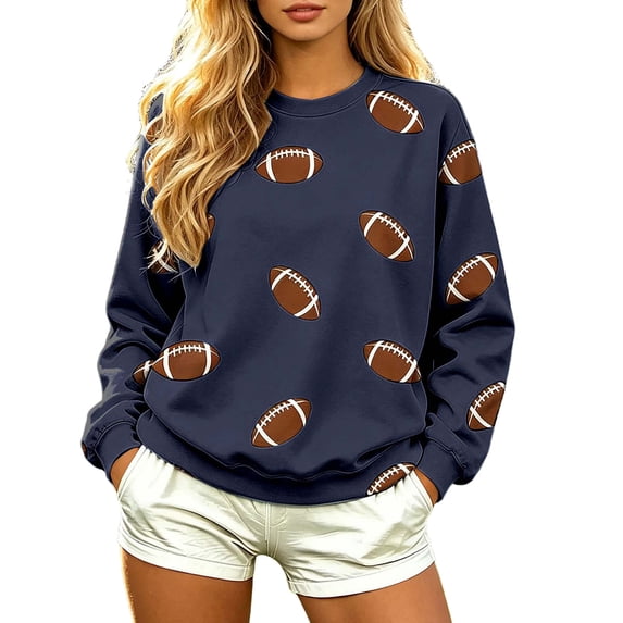 JIAYUE Women's Crew Neck Sweatshirt Football All‑Over Print Long Sleeve Pullover Sweatshirts for Travel Soft Wear