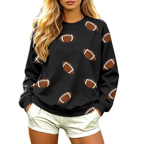 JIAYUE Women's Crew Neck Sweatshirt Football All‑Over Print Long Sleeve Pullover Sweatshirts for Vacation Trip