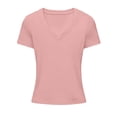 thumbnail image 1 of JIAYUE Women's Cropped T-Shirt Short Sleeve V Neck Solid Color Slim Fit Comfortable Basic Casual Everyday Versatile Summer Tops For Female, 1 of 3