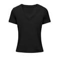 thumbnail image 1 of JIAYUE Women's Cropped T-Shirt Short Sleeve V Neck Solid Color Slim Fit Comfortable Basic Casual Everyday Versatile Summer Tops For Female, 1 of 2
