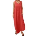 thumbnail image 1 of JIAYUE Women's Dress Ankle-Length Casual Round Neck Summer Sleeveless Adjustable Straps Buttons Long With Pocket Versatile Female Dresses, 1 of 5