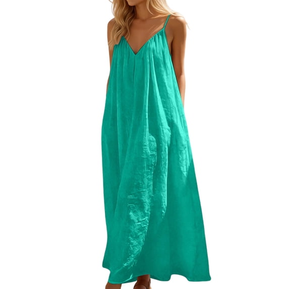 JIAYUE Women's Dress Ankle-Length Sleeveless V Neck Backless Maxi Oversized Loungewear Robe Casual Daily Wear Classic Female Dresses
