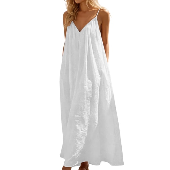 JIAYUE Women's Dress Ankle-Length Sleeveless V Neck Backless Maxi Oversized Loungewear Robe Casual Daily Wear Versatile Female Dresses