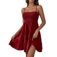 thumbnail image 1 of JIAYUE Women's Dress Fit And Flare Casual Sleeveless Mini Textured Square Collar Spaghetti Strap For Daily Vacation Spring Basic Solid Versatile Female Dresses, 1 of 6