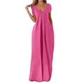 thumbnail image 1 of JIAYUE Women's Dress Loose Ankle-Length Plus Size Fashion Casual Solid Color Sexy V Neck Short Sleeve Pocket Long Classic Female Dresses, 1 of 5