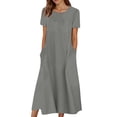thumbnail image 1 of JIAYUE Women's Dress Mid-Calf Casual Short Sleeve Neck Loose Solid Color Swing Beach Boho With Pockets Trendy Female Dresses, 1 of 3