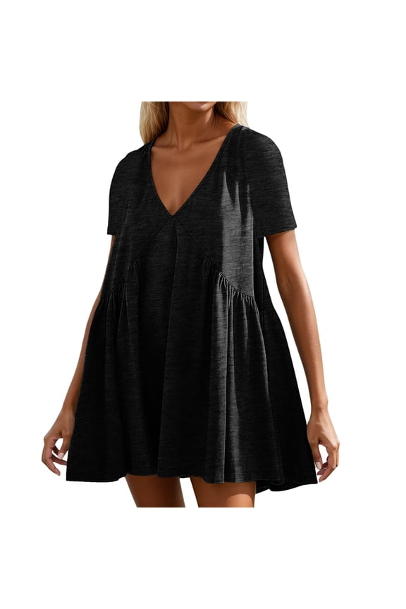 Women's Dress Mini Casual For Everyday Wear Relaxed Fit Short Sleeve V Neck Styling Options Stylish Female Dresses