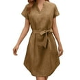 thumbnail image 1 of JIAYUE Women's Dress Sashes Belt Knee-Length Casual Solid Color Short Sleeve V Neck Loose Classic Female Dresses, 1 of 5