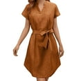 thumbnail image 1 of JIAYUE Women's Dress Sashes Belt Knee-Length Casual Solid Color Short Sleeve V Neck Loose Classic Female Dresses, 1 of 5