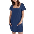 thumbnail image 1 of JIAYUE Women's Dress Short Sleeve Above Knee Casual Vacation Round Neck Solid Color For Travel With Leggings Comfortable Breathable Loose Fit Versatile Female Dresses, 1 of 5