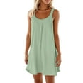 thumbnail image 1 of JIAYUE Women's Dress Solid Color Sleeveless O-Neck Above Knee Beach Style Loose Spaghetti Strap Versatile Female Dresses, 1 of 5