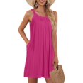 thumbnail image 1 of JIAYUE Women's Dress Solid Color Sleeveless O-Neck Casual Relaxed Fit Beach Mini With Pockets Front Pleats Vacation Everyday Wear Basic Sundress Stylish Female Dresses, 1 of 8