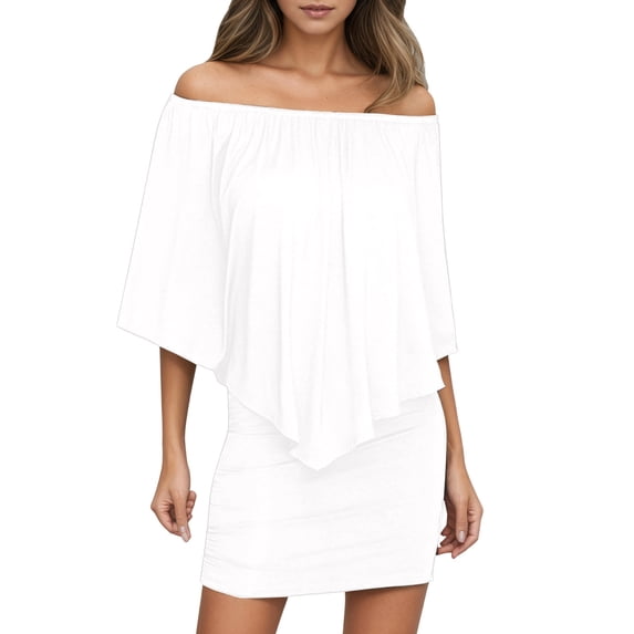 JIAYUE Women's Dress Solid Color Slim Fit Casual Off Shoulder Ruffled Mini Suitable For Everyday Wear Stylish Female Dresses
