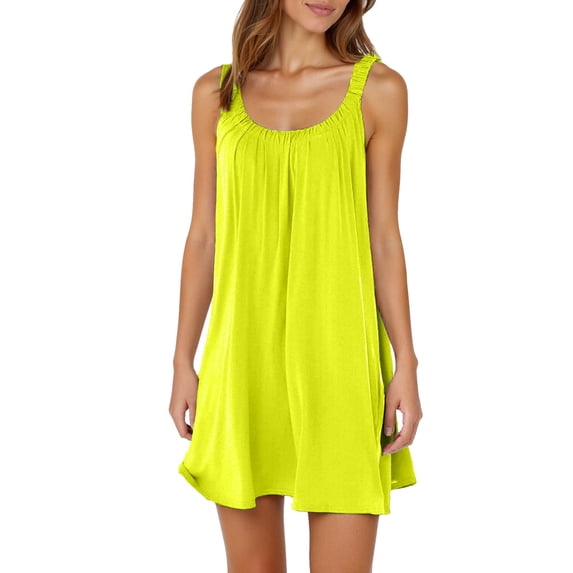 JIAYUE Women's Dress Solid Color Square Collar Beach Summer Casual Sleeveless Loose Fit Mini Holiday Vacation Stylish Female Dresses