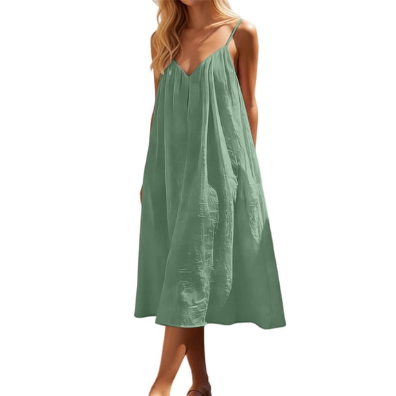JIAYUE Women's Dress V-Neck Spaghetti Strap Knee-Length Design Sleeveless Open Back Loose Fit Casual Robe Homewear Maxi Long Versatile Female Dresses