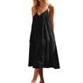 thumbnail image 1 of JIAYUE Women's Dress V-Neck Spaghetti Strap Knee-Length Design Sleeveless Open Back Loose Fit Casual Robe Homewear Maxi Long Versatile Female Dresses, 1 of 8