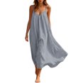 thumbnail image 1 of JIAYUE Women's Dress V Neck Spaghetti Strap Solid Color Linen Long Dresses Loose Fit Flowy Casual Sundress Sleeveless Vacation For Beach Holiday Everyday Wear, 1 of 9