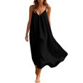 thumbnail image 1 of JIAYUE Women's Dress V Neck Stylish Spaghetti Strap Solid Color Linen Long Dresses Loose Fit Flowy Casual Sundress Sleeveless Vacation For Beach Holiday Daily Wear, 1 of 9