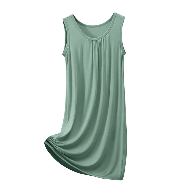 JIAYUE Women's Dresses Comfortable Round Neck Sleeveless Knee Length Summer Loungewear Casual Ladies Basic Pure Color Tank Dress