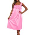 thumbnail image 1 of JIAYUE Women's Dresses Comfortable Solid Color Mid Length Square Neck Loungewear Ruffle Sleeveless Summer Ice Silk Tank Dress, 1 of 4