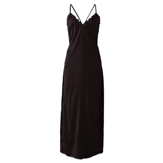 JIAYUE Women's Dresses Open Back Lace Mesh Splice Satin Midi V Neck Sleeveless Spaghetti Strap Loungewear Female Summer Dress