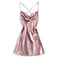 thumbnail image 1 of JIAYUE Women's Dresses Solid Color Satin Silk Mini Backless V Neck Spaghetti Strap Sleeveless Summer Comfortable Dress Ladies Loungewear, 1 of 3