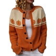 thumbnail image 1 of JIAYUE Women's Halloween Cardigan Crew Neck Pumpkin Pattern Fair Isle Knit Sweater Button Long Sleeve Outerwear for Evening Gathering, 1 of 5