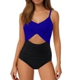 thumbnail image 1 of JIAYUE Women's One-Piece Swimsuit Color Block Spaghetti Strap V-Neck Hollow High Waisted Bathing Suit Wrap Tie Back Female Stylish Swimwear, 1 of 5