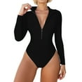 thumbnail image 1 of JIAYUE Women's One-Piece Swimsuit Solid Color Zipper Front For Surfing V Neck Long Sleeve Bathing Suit Cozy Female Swimwear, 1 of 5