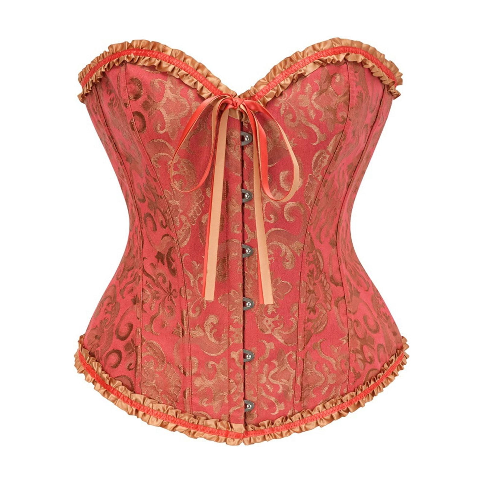 Brocde Pattern JIAYUE Women's Overbust Corset Brocade Pattern Ruffle Trim Front Hook ...