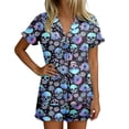 thumbnail image 1 of JIAYUE Women's Pajamas Set Halloween Themed Short Sleeve Notched Collar Buttons Down PJS Tees With Shorts Two Piece Festive Print Lightweight For Holiday Party Homewear Night, 1 of 7