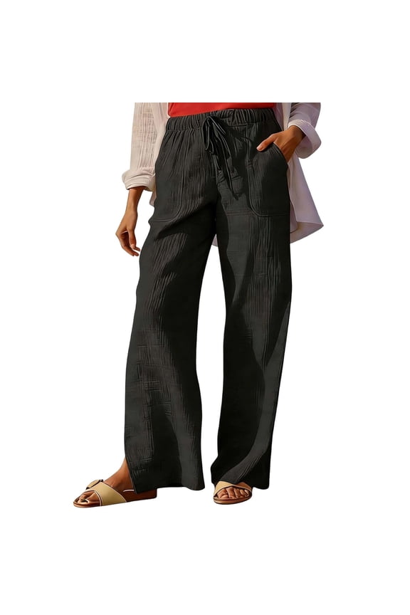 Women's Pants Ankle-Length Effortless Everyday With Drawstring Pockets Classic Solid Color Trousers For Relaxed Fit And Comfort Stylish Bottoms For Women