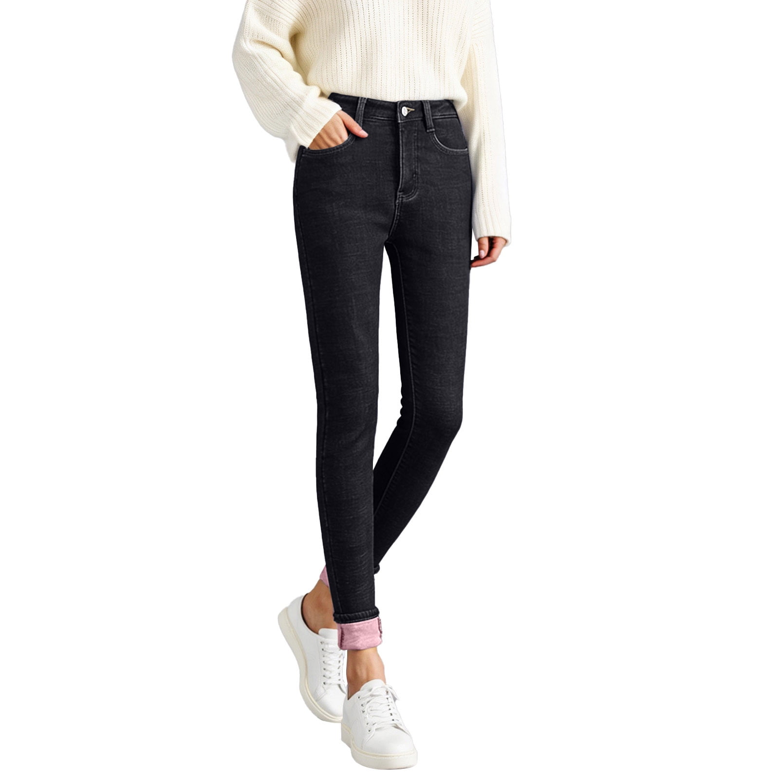 JIAYUE Women's Pants Ankle-Length Lined High Waist Skinny Jeans Warm ...