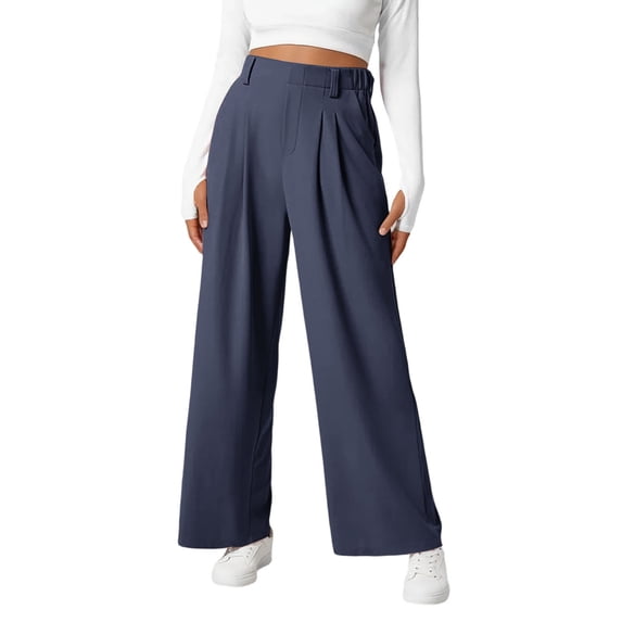 JIAYUE Women's Pants Ankle-Length High Waist Wide Leg Trousers Stretch Comfortable Elastic Waist Flowy Business Palazzo Casual Bottoms For Women