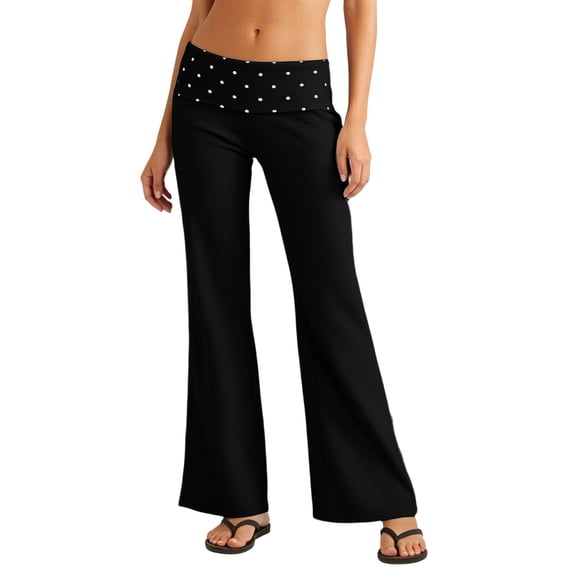 JIAYUE Women's Pants Ankle-Length High Waist Wide Leg With Double Waist Foldable Hem Flared Trousers For Everyday Comfort Trendy Bottoms For Women
