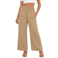 thumbnail image 1 of JIAYUE Women's Pants Ankle Length Wide Leg High Waist Palazzo Summer Flowy Beach Trousers With Pockets Casual Bottoms For Women, 1 of 6