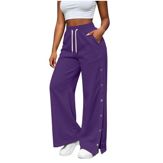 JIAYUE Women's Pants Casual Solid Color Drawstring With Pockets Button Design And Side Slit Long Sweatpants For Daily Lightweight Fashion Beach Vocation Wear